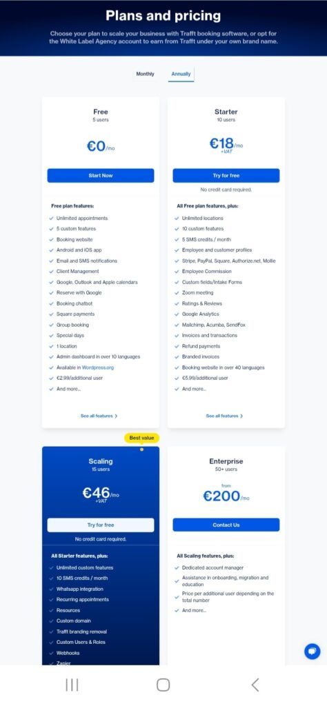 Trafft pricing